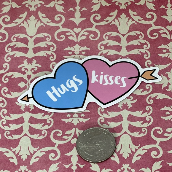 Hugs & Kisses Conversation Hearts Lovey Sweetheart Love You Valentines Sticker - Picture 2 of 4